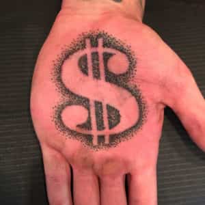 Dollar Symbol Tattoo on Hand Palm