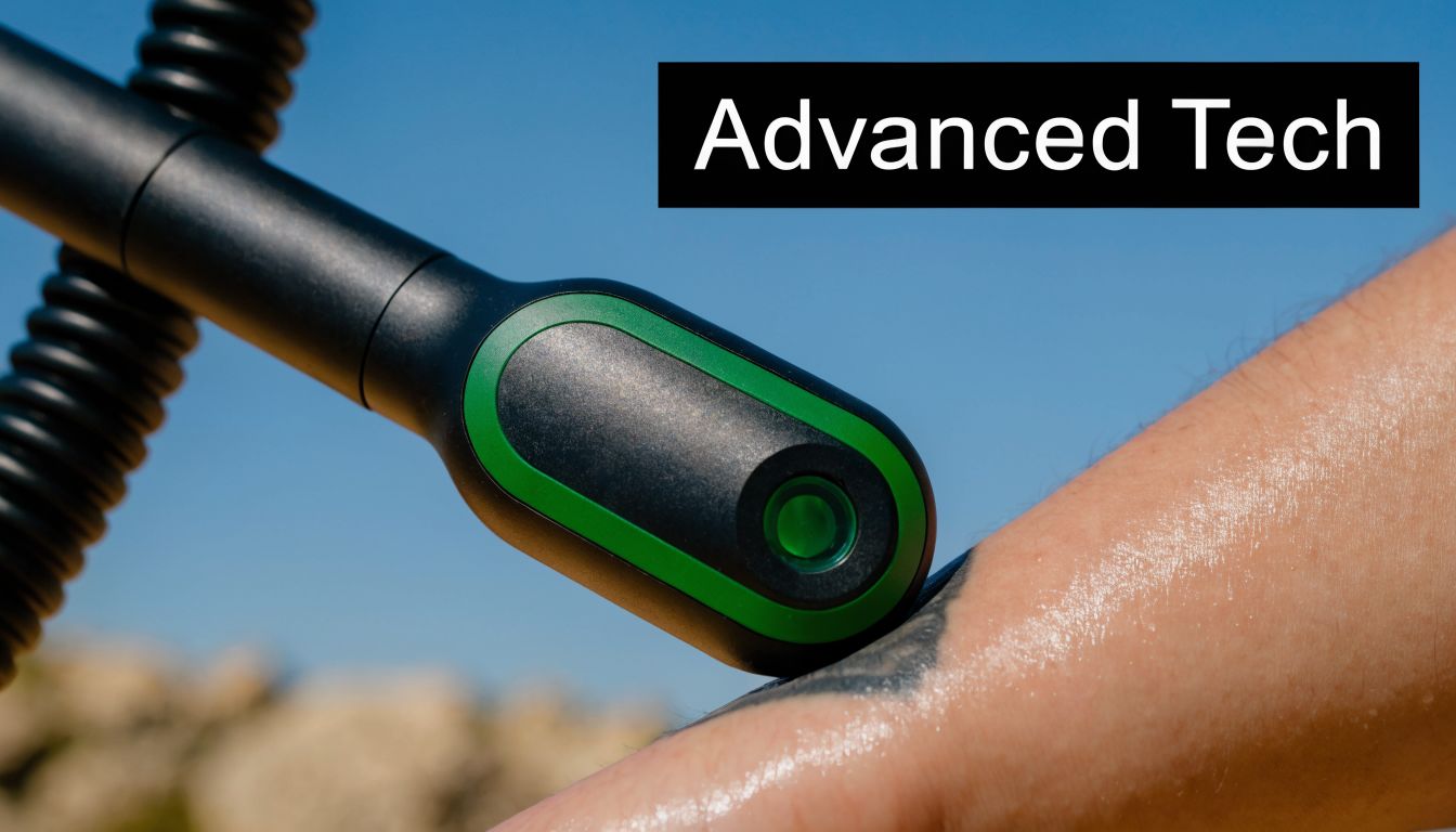 A handheld laser device being used for professional tattoo removal on a person's skin.
