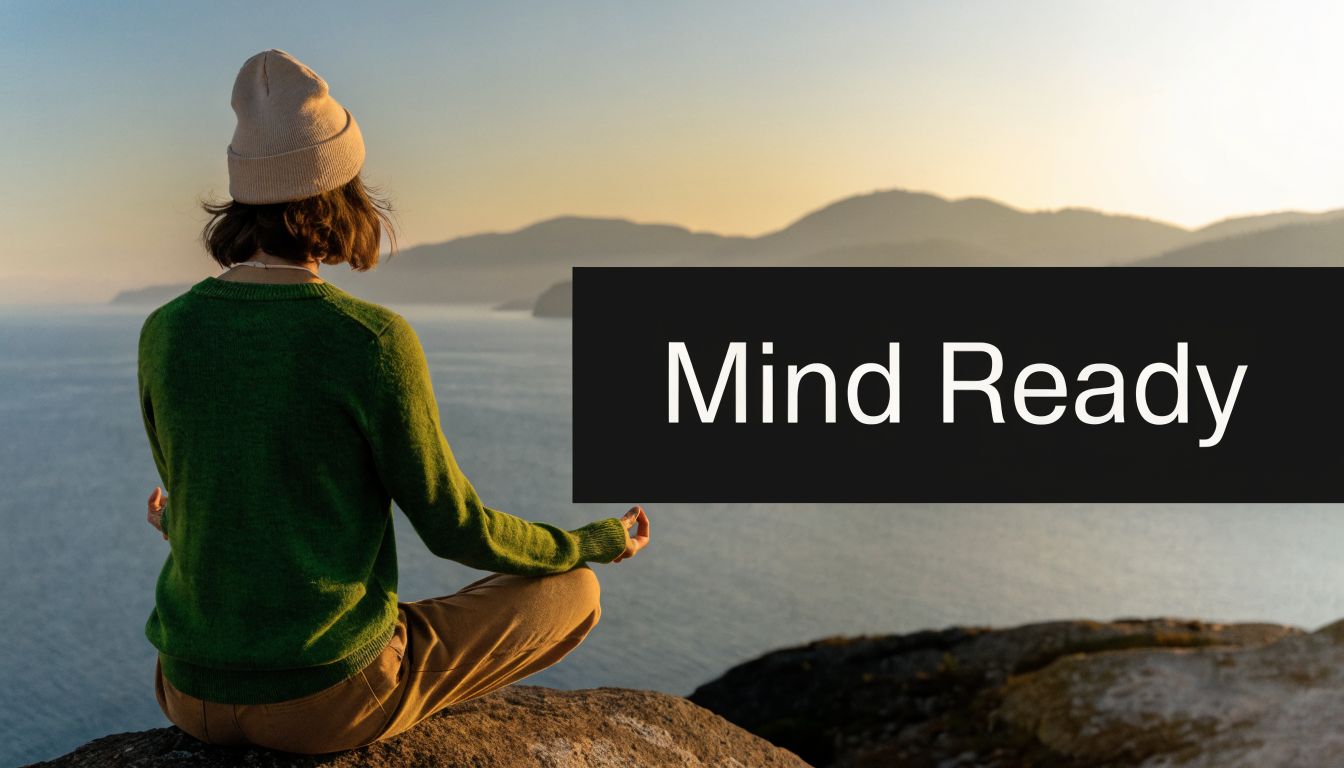 A person meditating in a peaceful coastal setting, reflecting on being mind ready for a new journey.