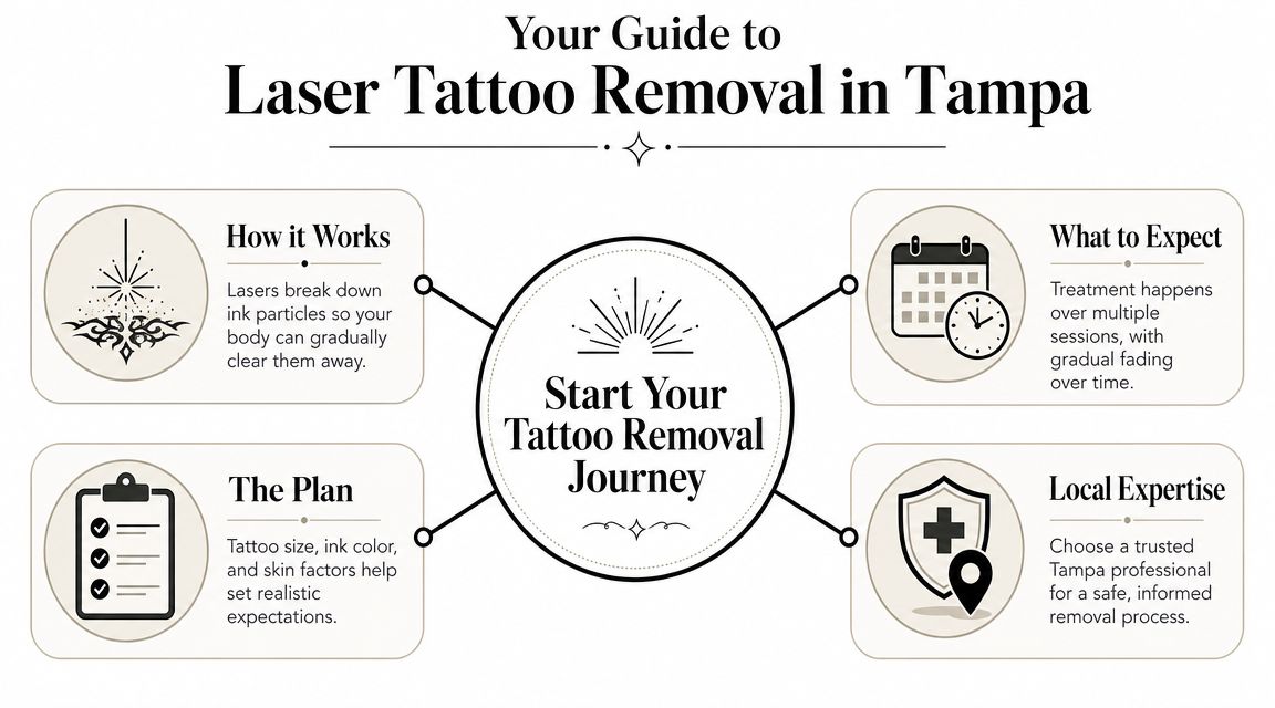 A professional infographic titled Your Guide to Laser Tattoo Removal in Tampa explaining the removal process.