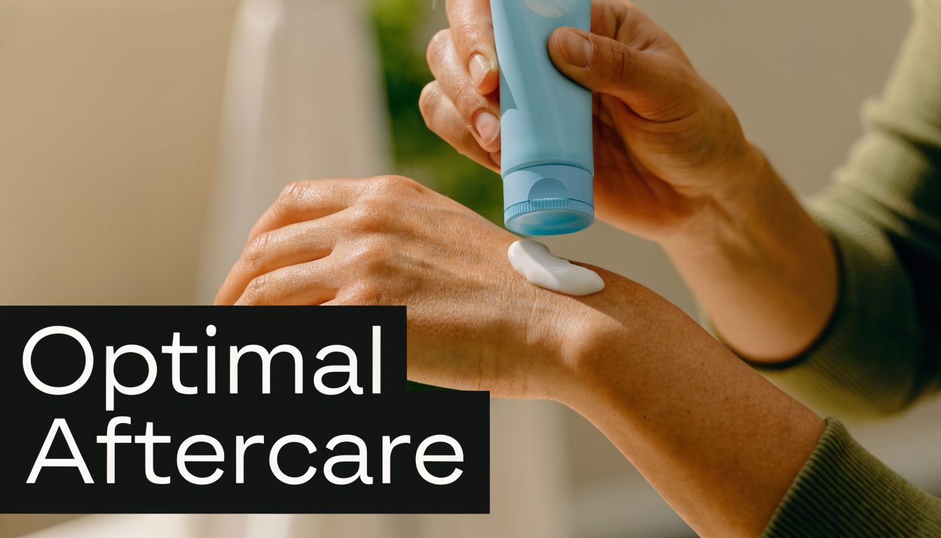 A person applying moisturizing cream to their skin for optimal aftercare treatment following a medical procedure.