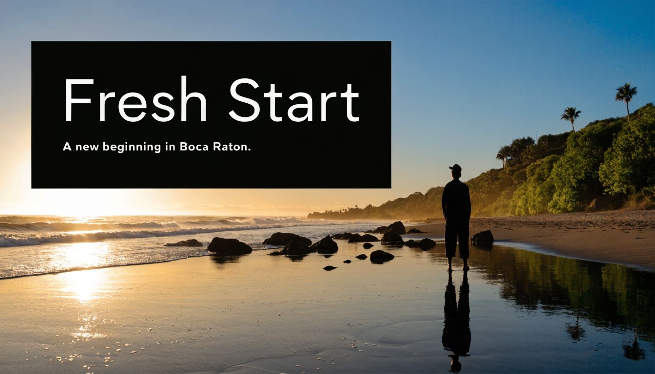 A person standing on a serene beach at sunset, looking toward the horizon, symbolizing a fresh start.
