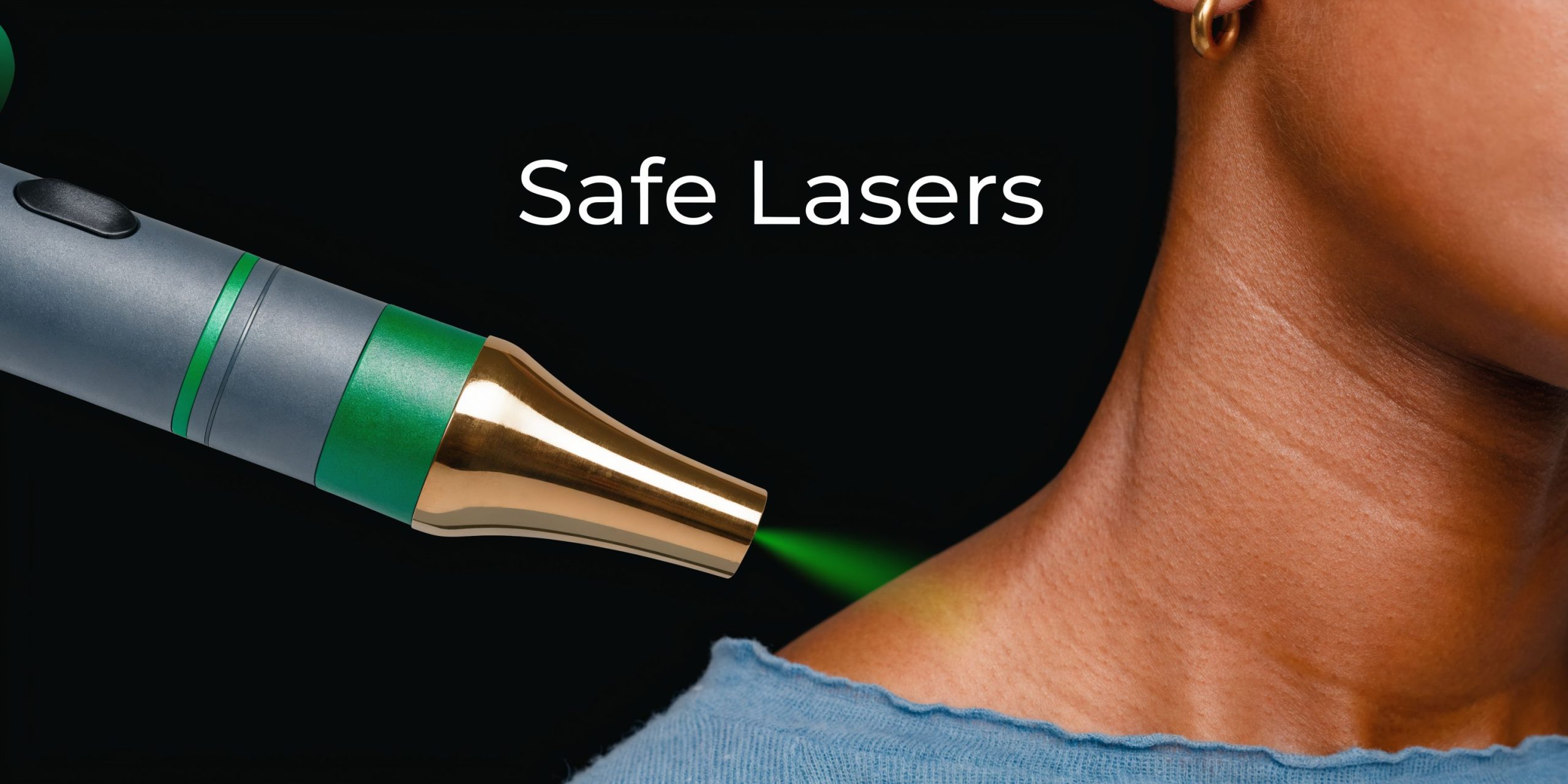 A close-up shot of a professional laser device performing a procedure on a person's dark skin.