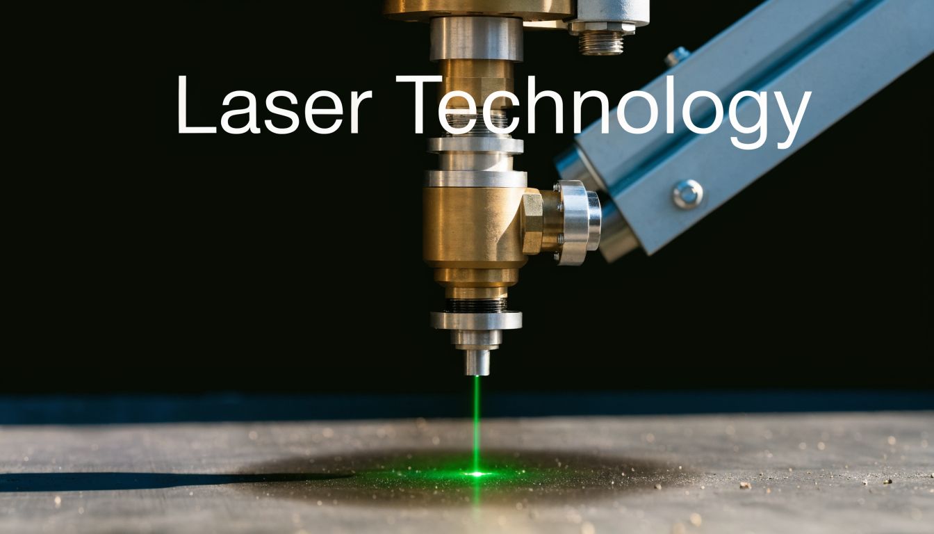 A industrial laser machine precisely cutting through a metal surface with a bright green focused beam.
