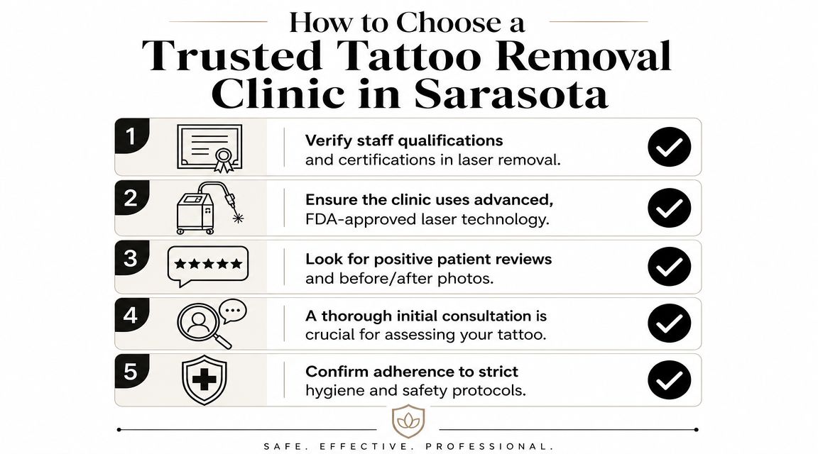 A five-step guide on how to choose a safe, professional, and trusted tattoo removal clinic in Sarasota.