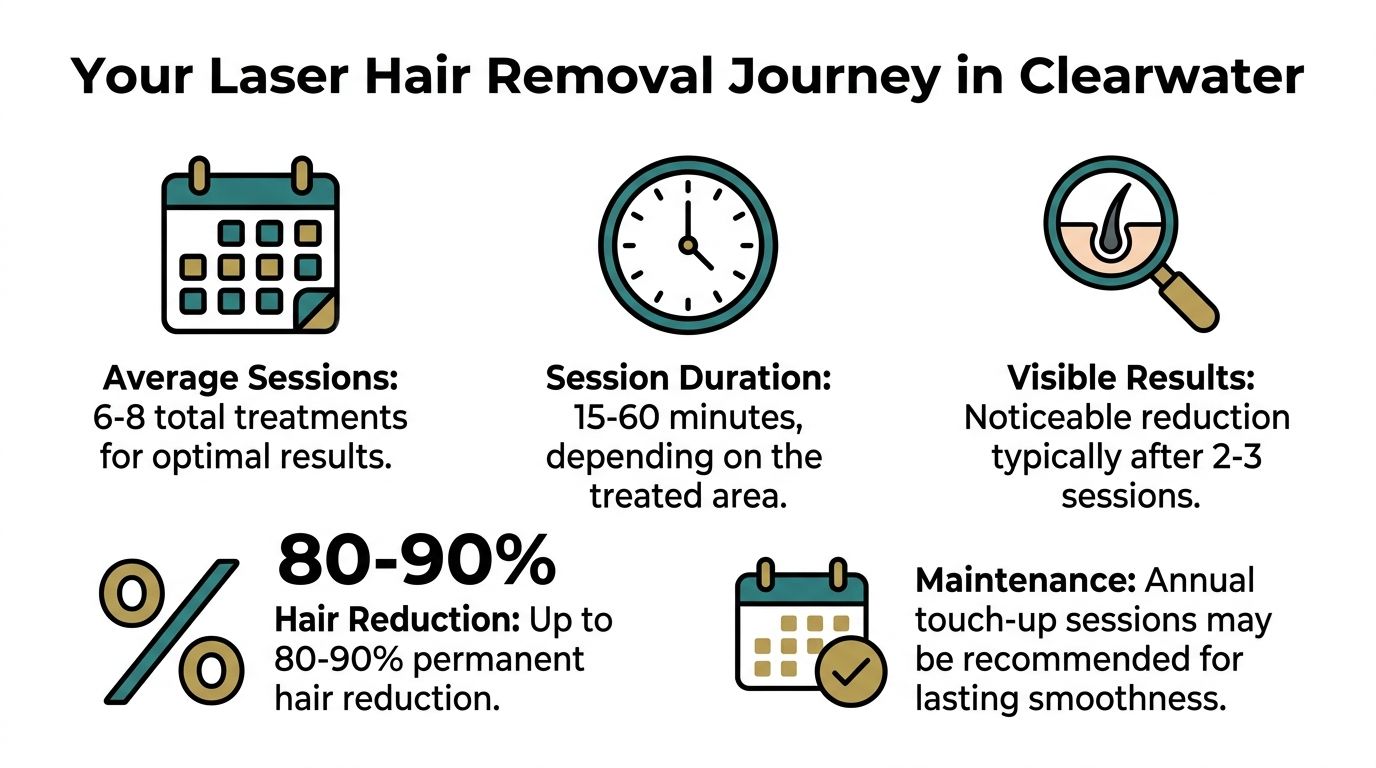 An infographic detailing the laser hair removal process in Clearwater with session and results expectations.