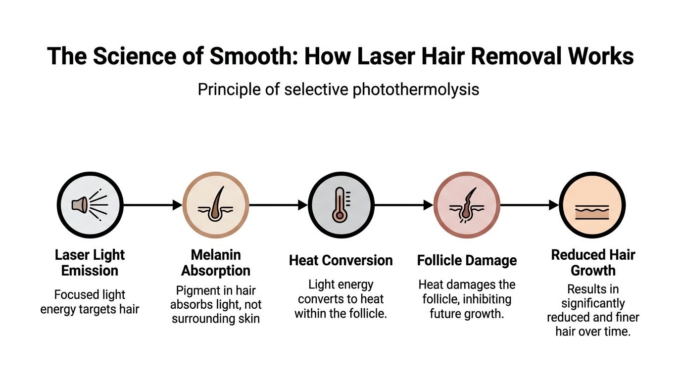 A diagram illustrating the process of laser hair removal using the principle of selective photothermolysis.
