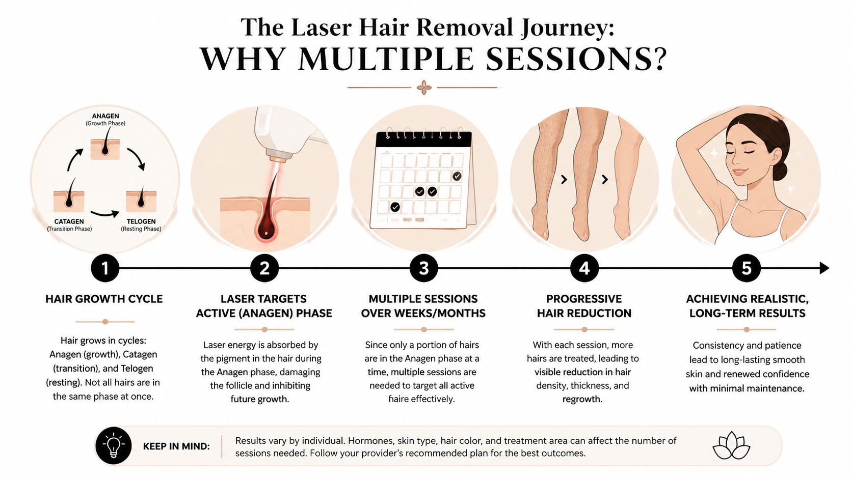 An infographic explaining the laser hair removal process and why multiple treatment sessions are necessary for results.