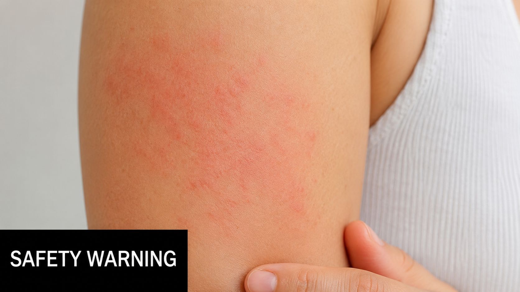 A close-up view of a red, irritated skin rash on a person's upper arm.