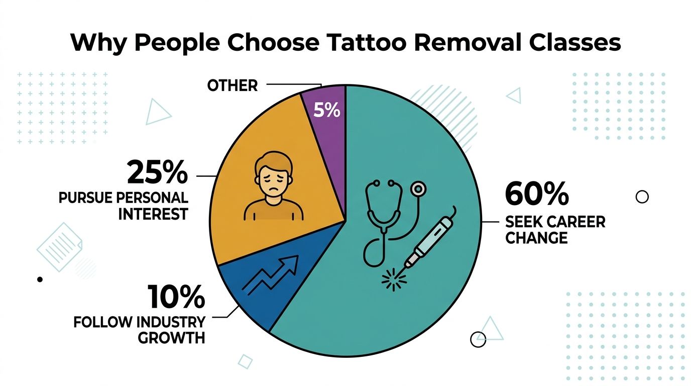 A pie chart displaying reasons why people choose to take tattoo removal classes, including career changes and personal interest.